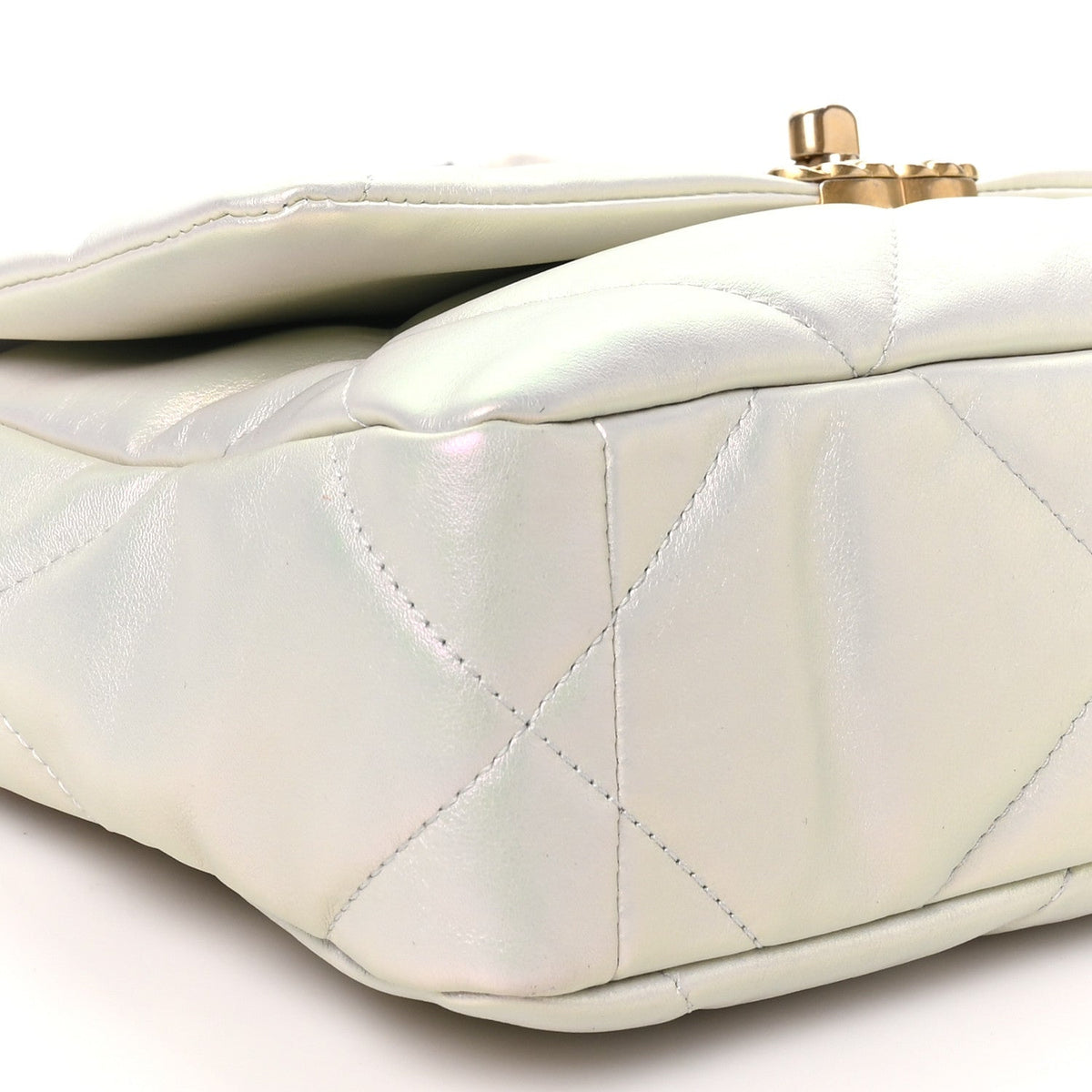 Iridescent Calfskin Quilted Medium Chanel 19 Flap White