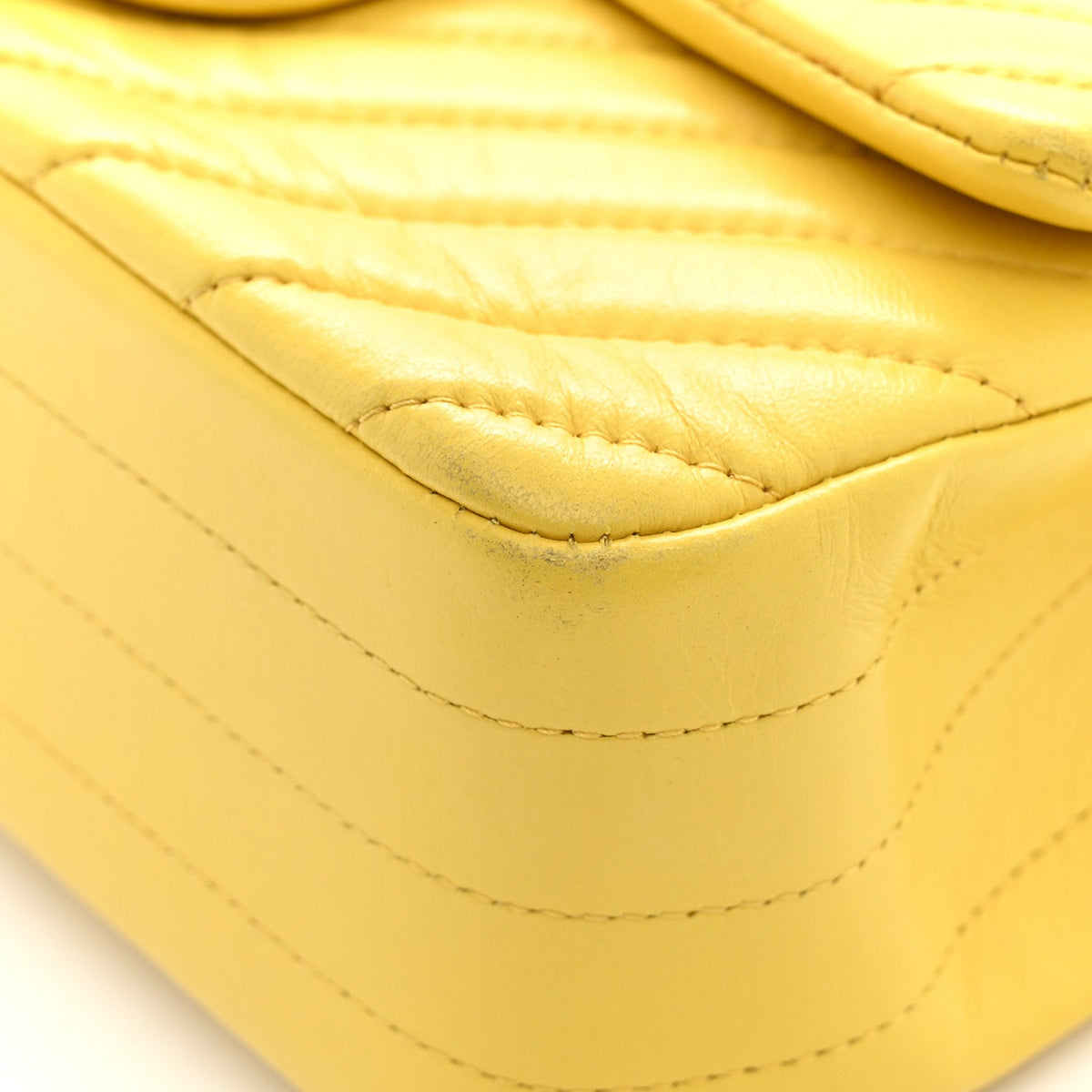 Lambskin Chevron Quilted Mini Rectangular Flap Yellow