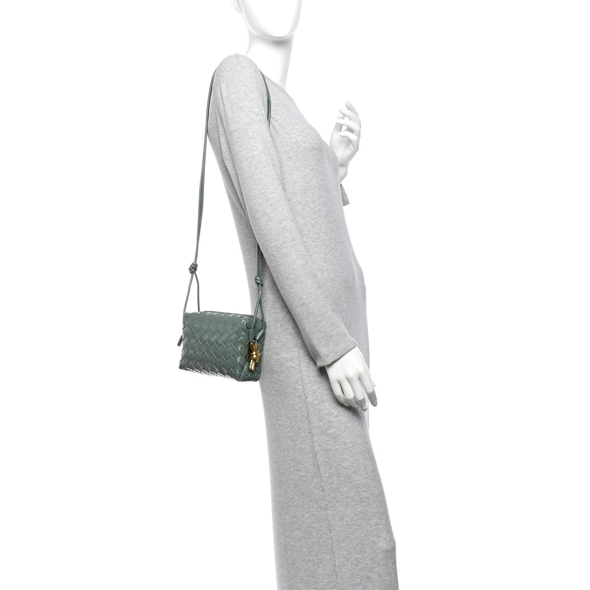 Polished Nappa Intrecciato Knot Mini Loop Camera Bag Aloe