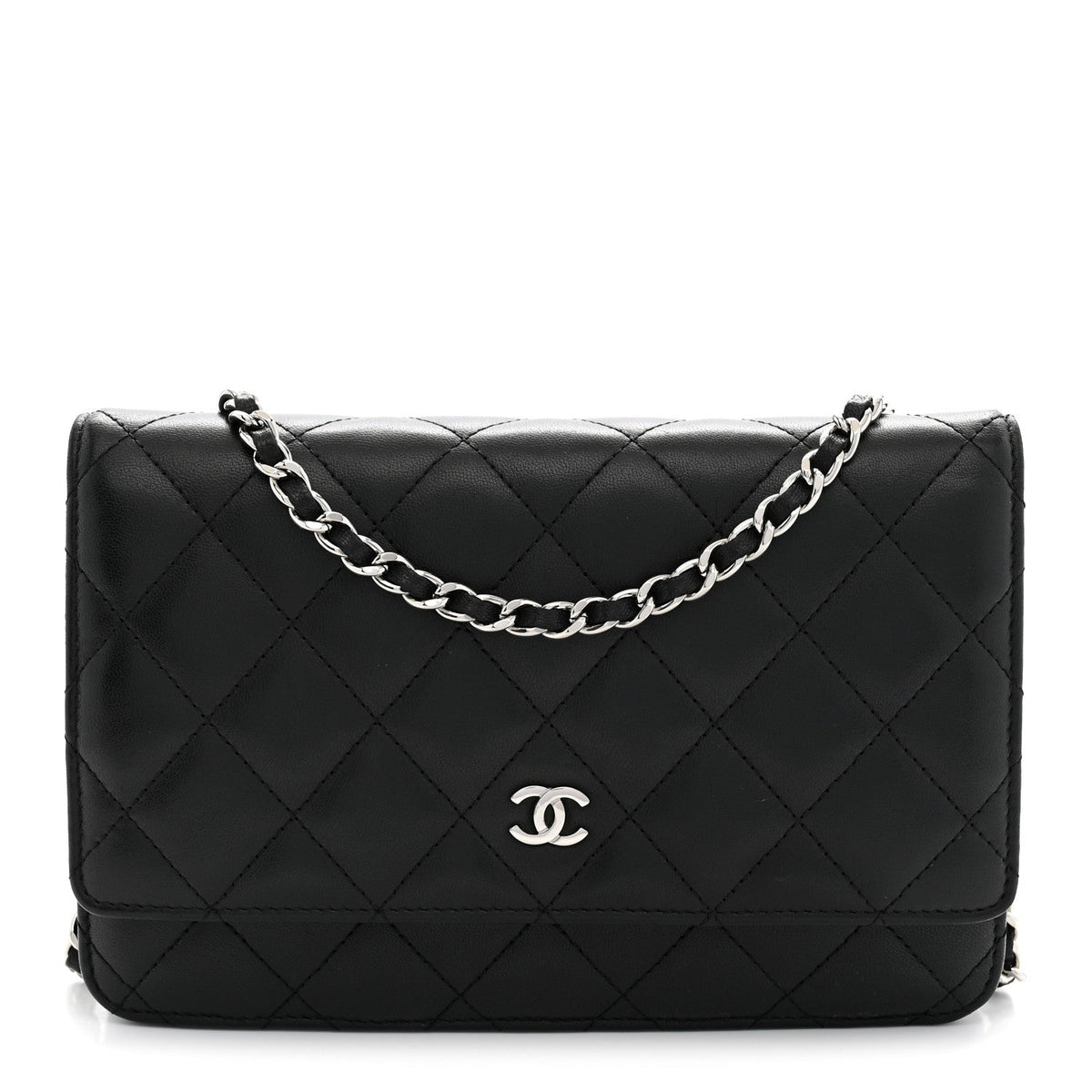 Lambskin Quilted Wallet On Chain WOC Black
