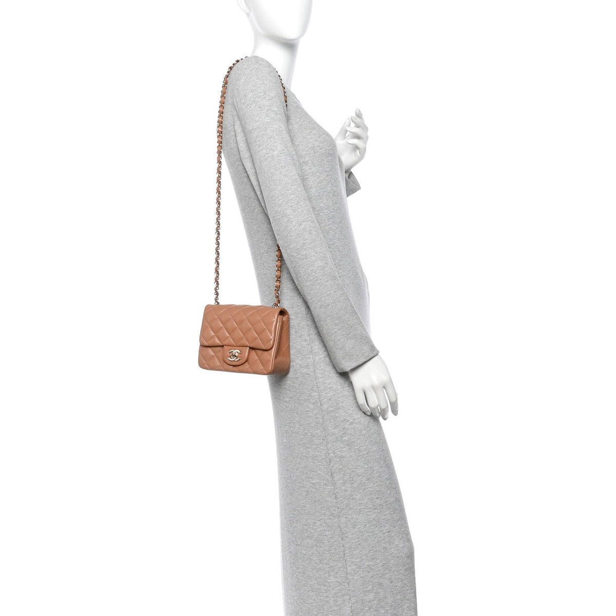 Lambskin Quilted Mini Square Flap Brown
