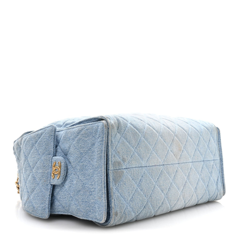 Washed Denim Quilted Medium Chanel 25 Handbag Blue