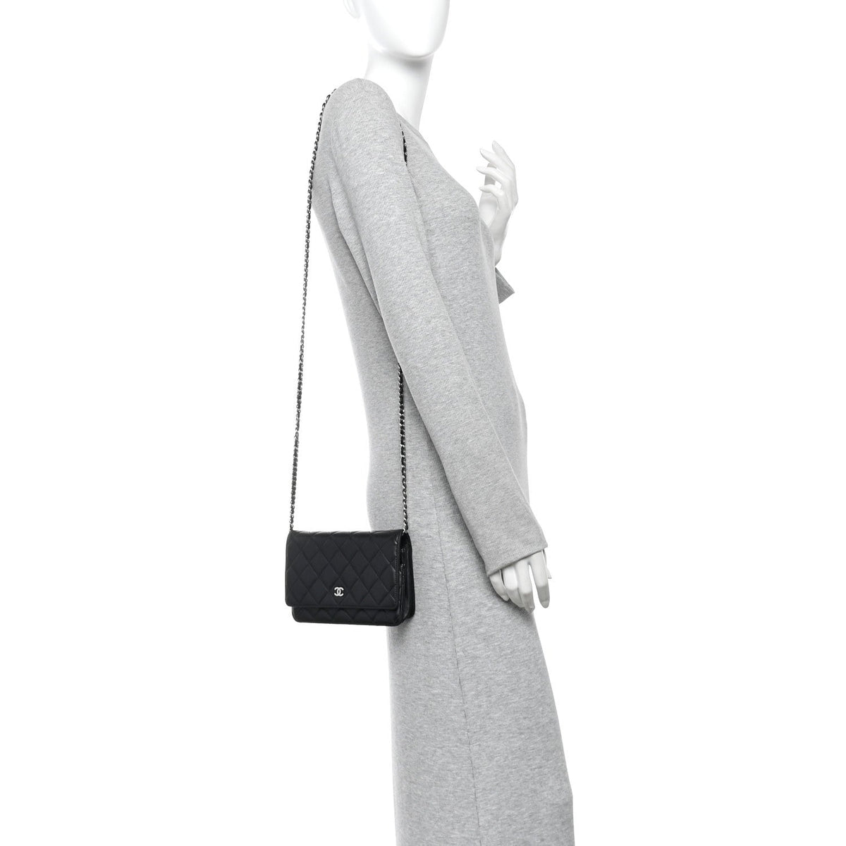 Lambskin Quilted Wallet On Chain WOC Black