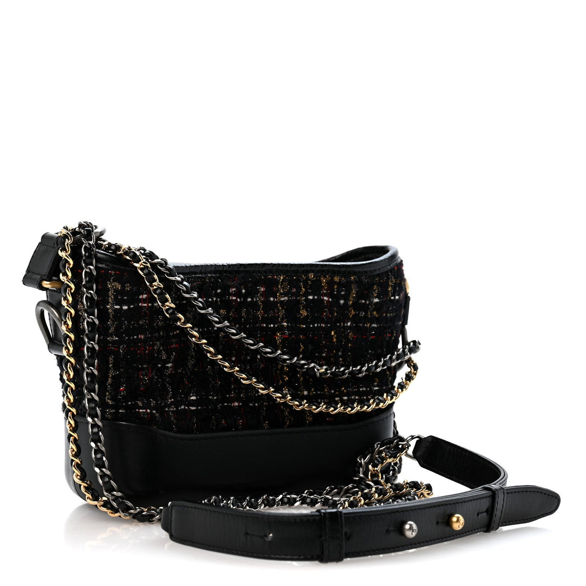 Tweed Calfskin Quilted Small Gabrielle Hobo Black Gold