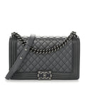 Metallic Calfskin Quilted New Medium Boy Flap Grey