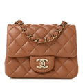Lambskin Quilted Mini Square Flap Brown