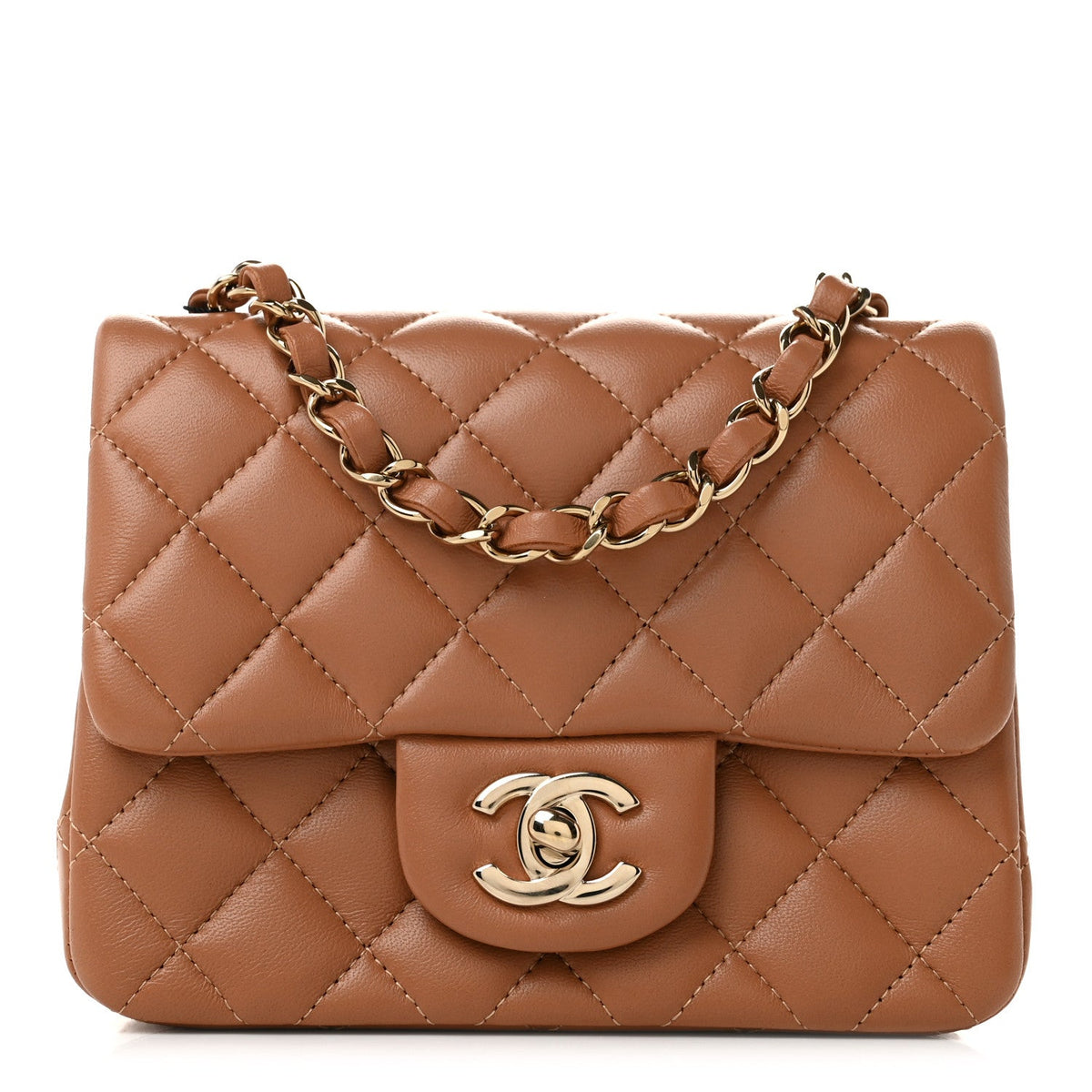 Lambskin Quilted Mini Square Flap Brown