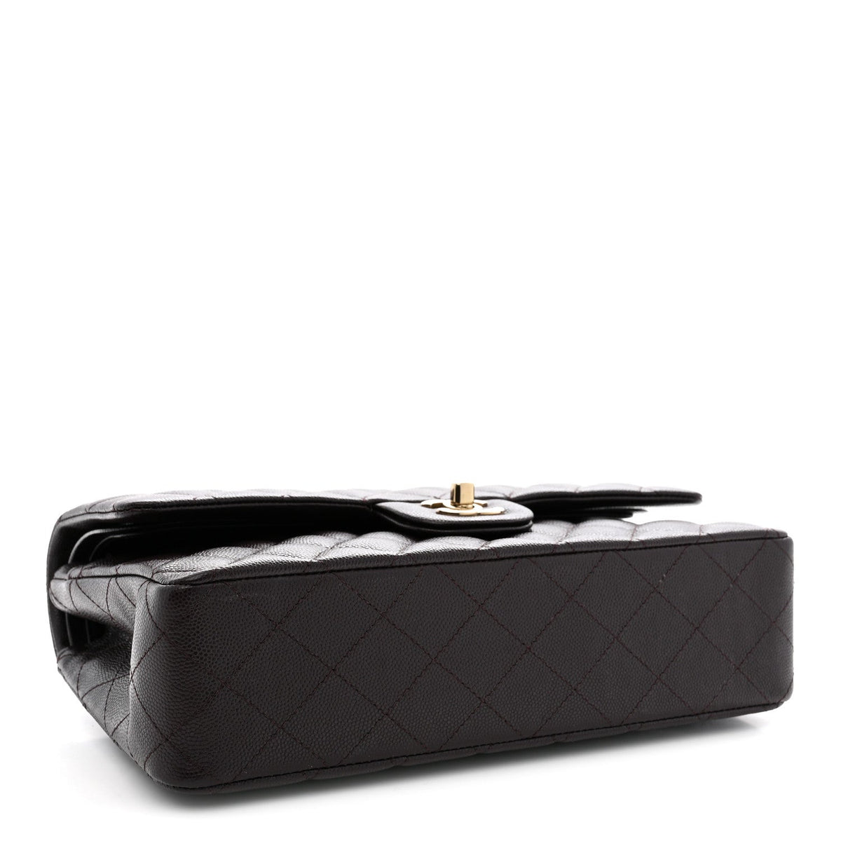 Caviar Quilted Medium Double Flap Brown