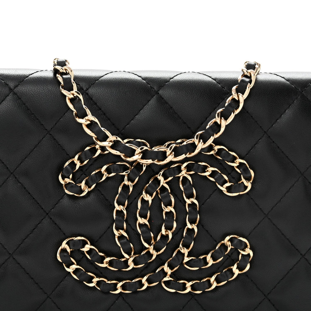 Calfskin Once Upon A Time Wallet on Chain WOC Black