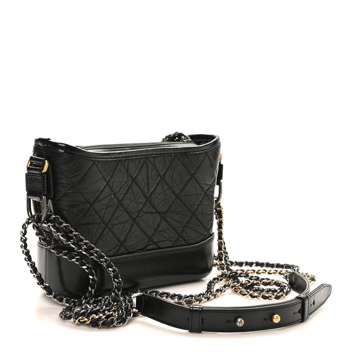 Aged Calfskin Quilted Small Gabrielle Hobo Black