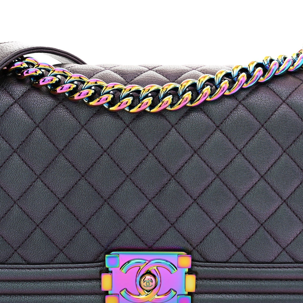 Iridescent Goatskin Quilted Medium Boy Flap Purple