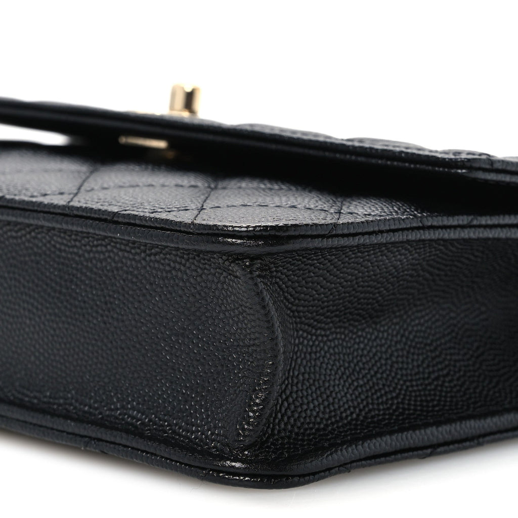 Caviar Quilted Trendy Handle Clutch With Chain Black