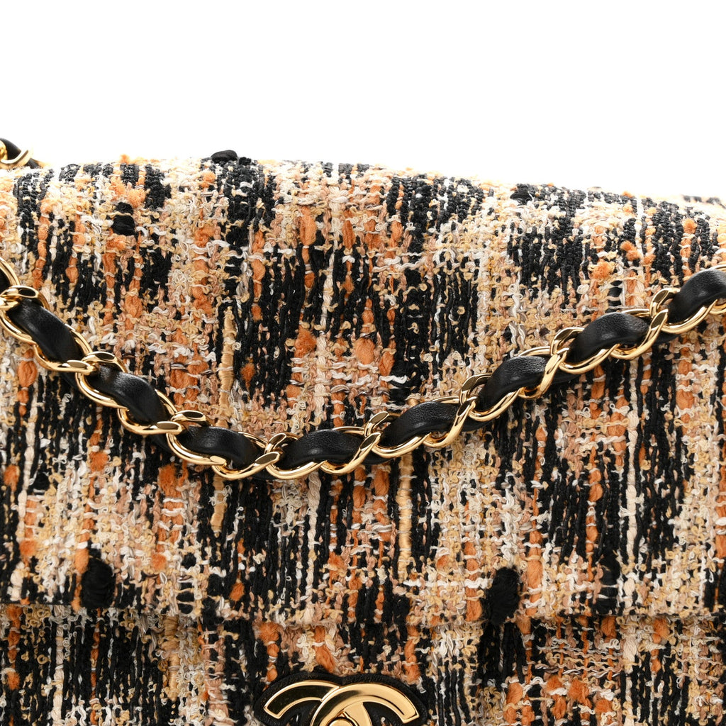 Tweed Mixed Fibers Leopard Print Small Souplissimo Maxi Flap Brown Black White