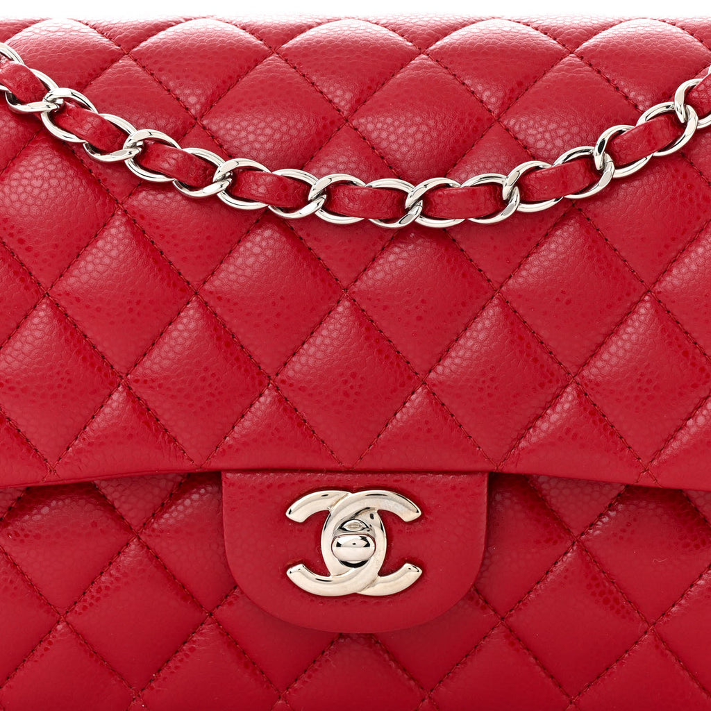 Caviar Quilted Medium Double Flap Red
