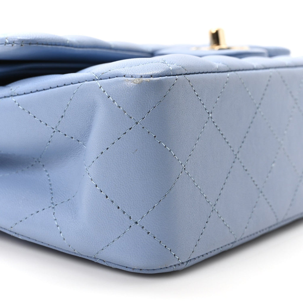 Lambskin Quilted Medium Double Flap Light Blue