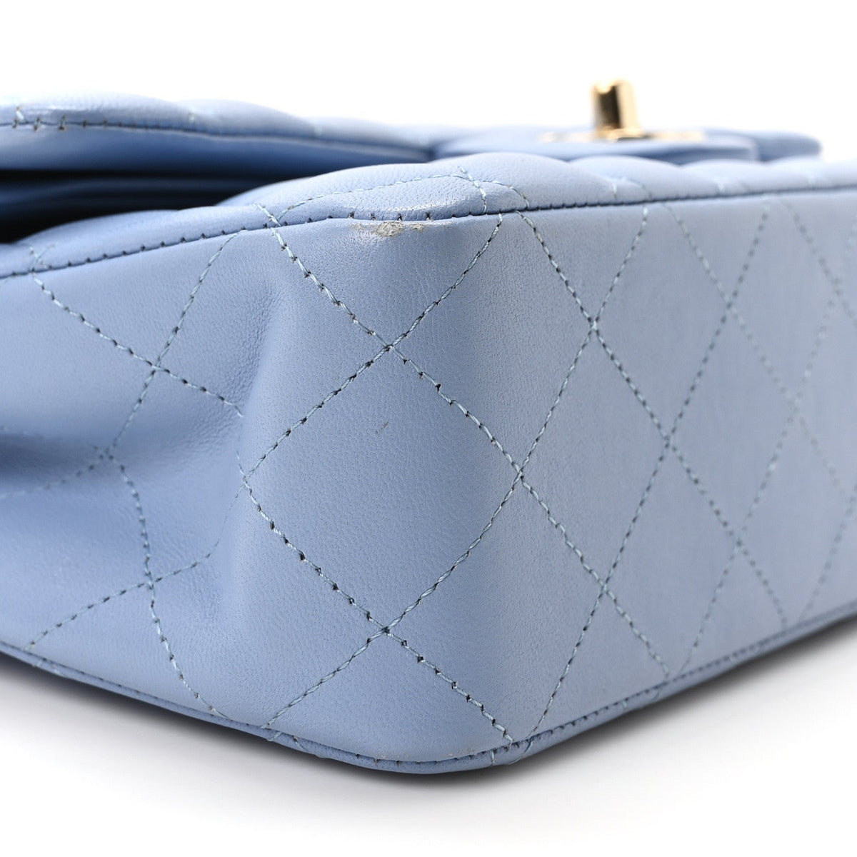 Lambskin Quilted Medium Double Flap Light Blue