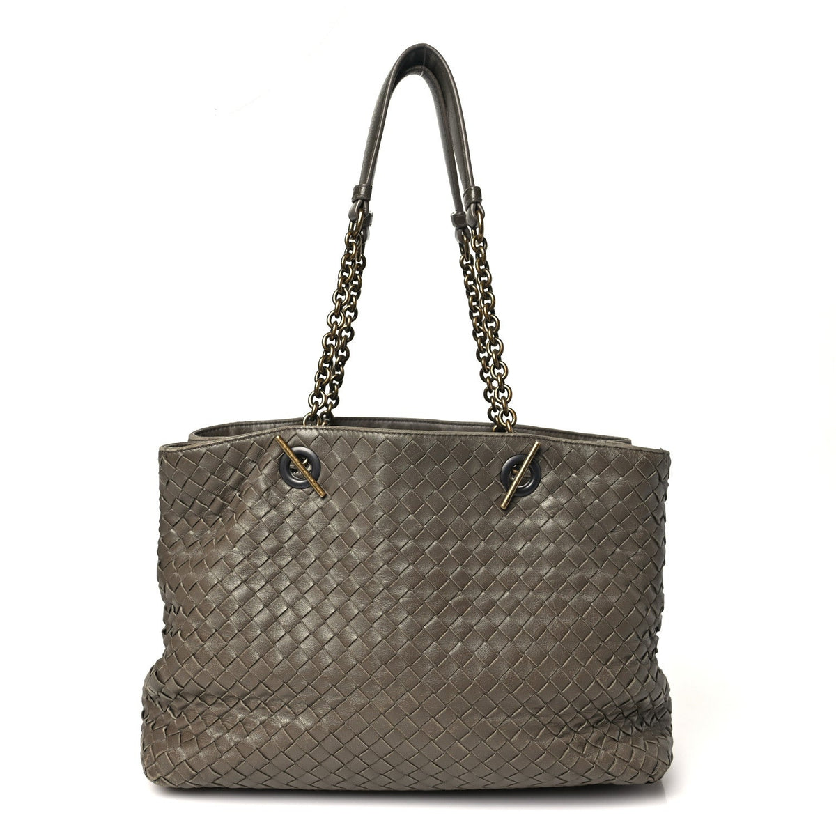 Nappa Intrecciato Medium Classic Chain Strap Tote Taupe Grey