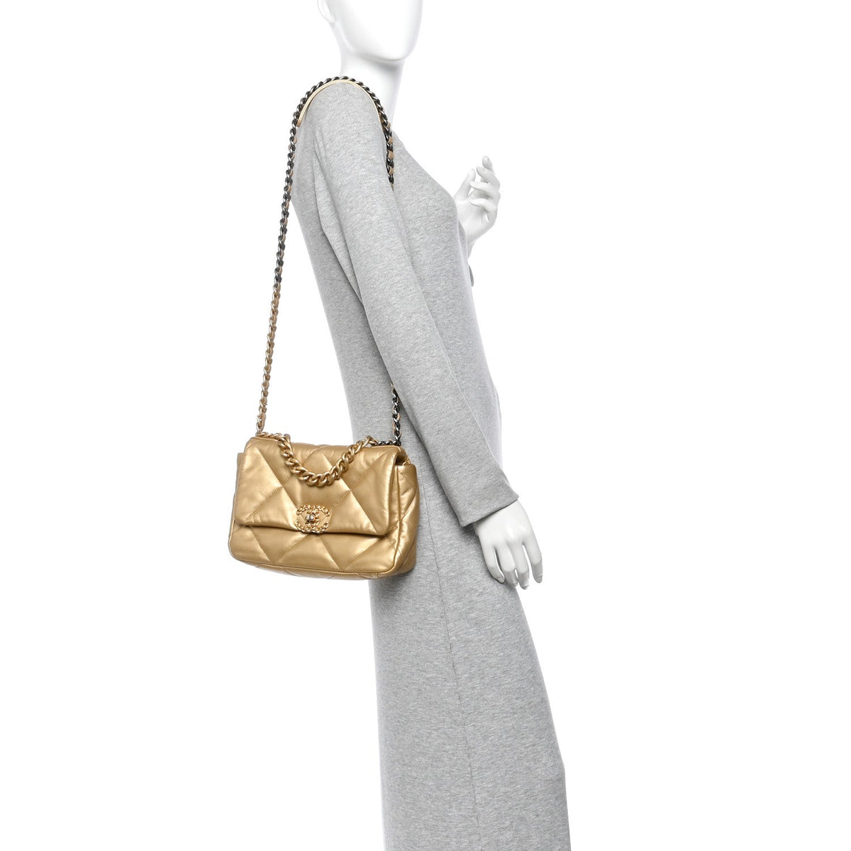 Metallic Goatskin Quilted Medium Chanel 19 Flap Gold