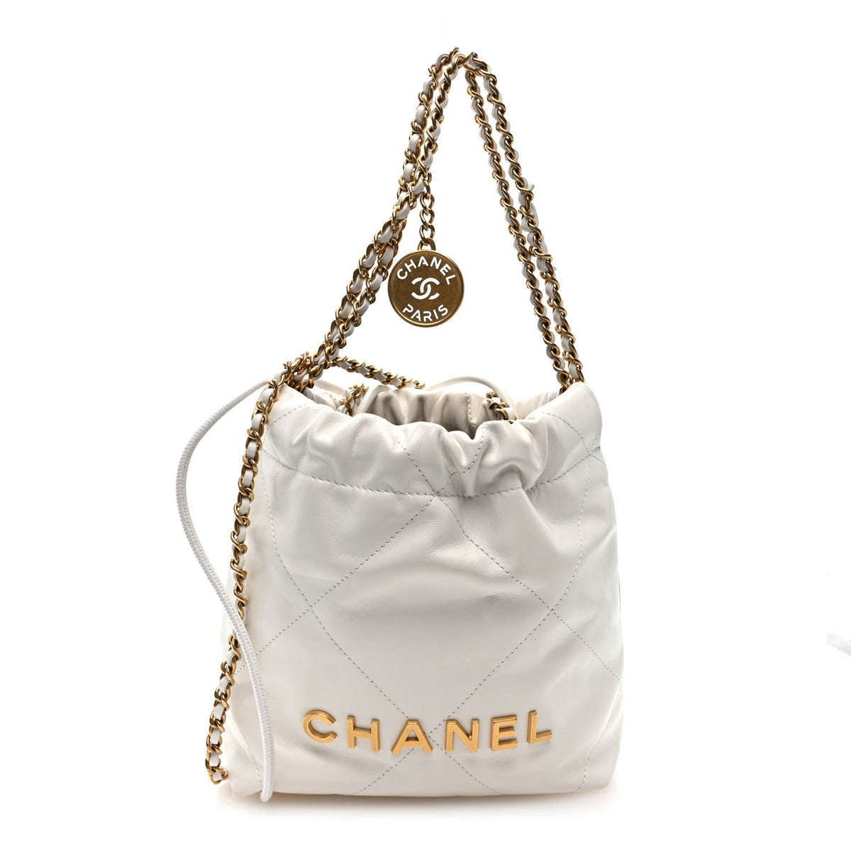 Shiny Calfskin Quilted Mini Chanel 22 White
