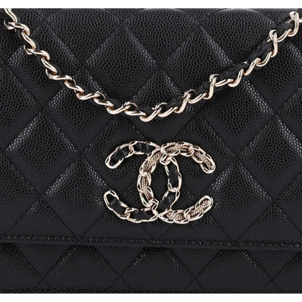 Caviar Quilted French New Wave Chain CC Wallet On Chain WOC Black