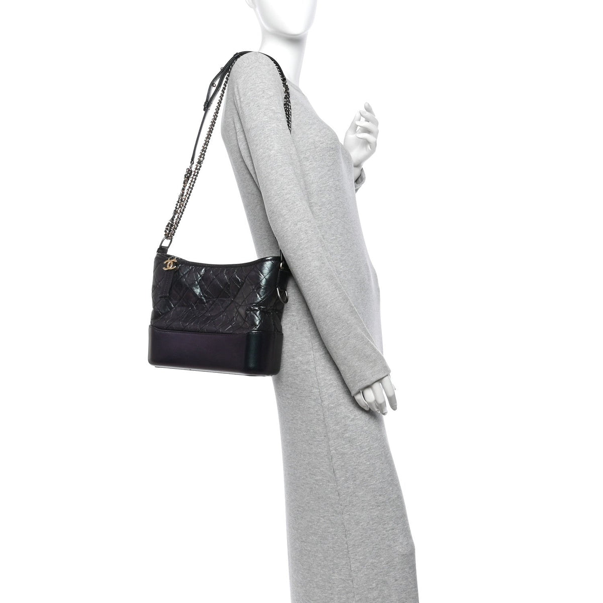 Iridescent Aged Calfskin Quilted Medium Gabrielle Hobo Black