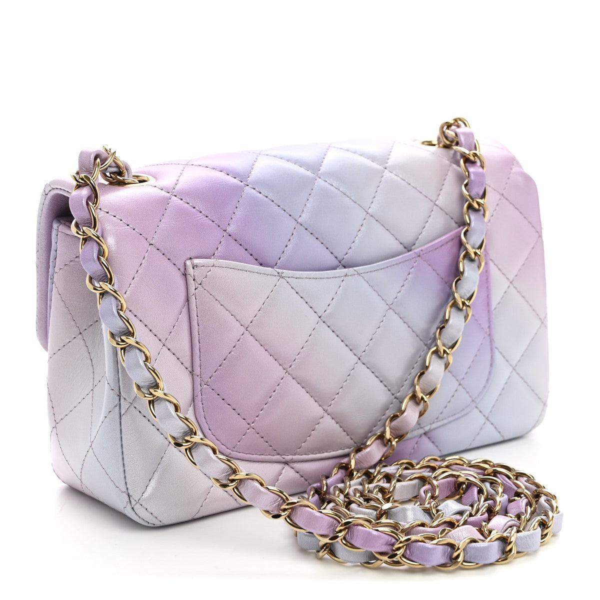 Lambskin Quilted Tie Dye Ombre Mini Rectangular Flap Purple Blue Pink