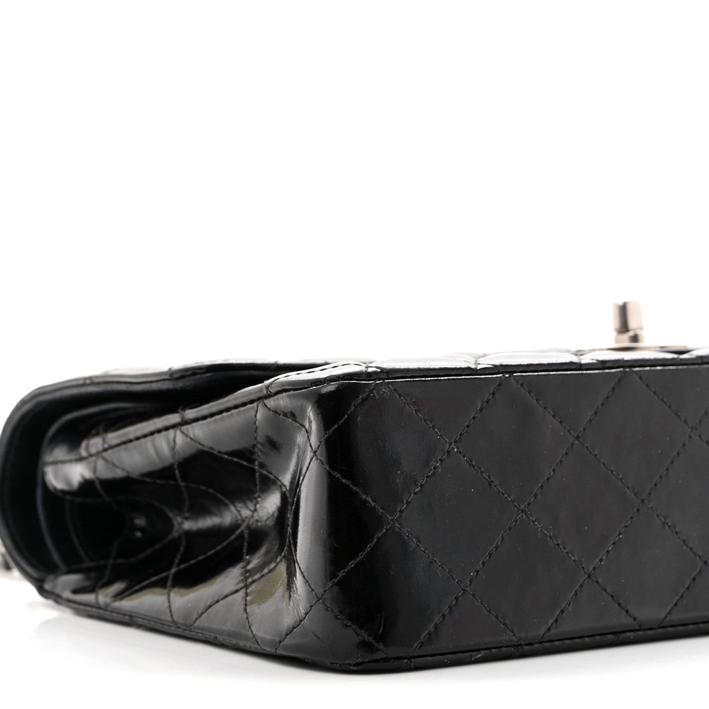 Patent Quilted Medium Double Flap Black
