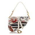 Canvas Embroidered Camouflage Flowers Saddle Bag Latte Multicolor