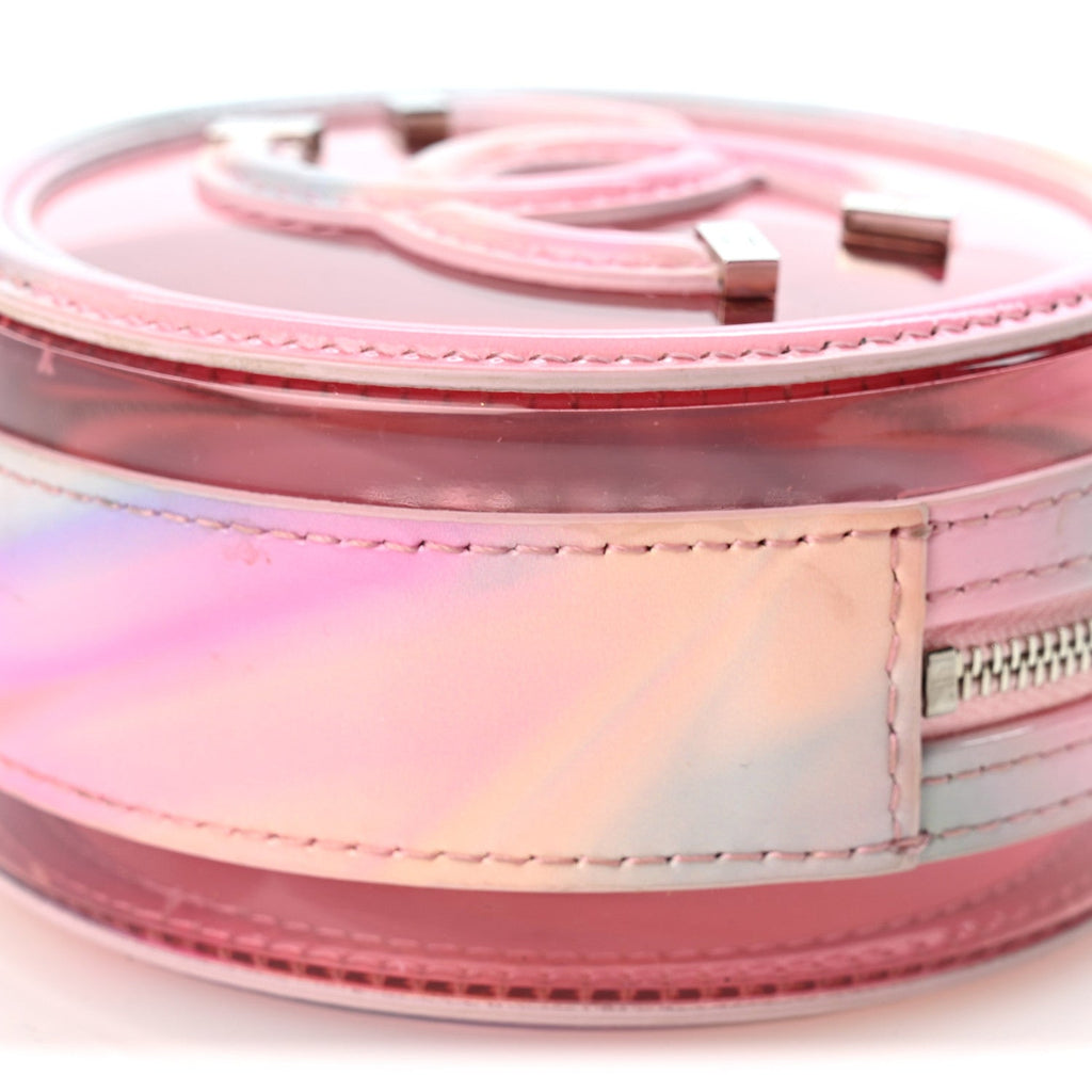 PVC Lambskin Filigree Round Clutch With Chain Pink