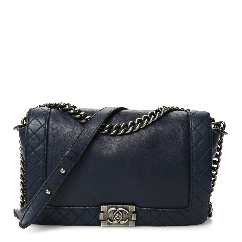 Calfskin New Medium Boy Reverso Flap Navy