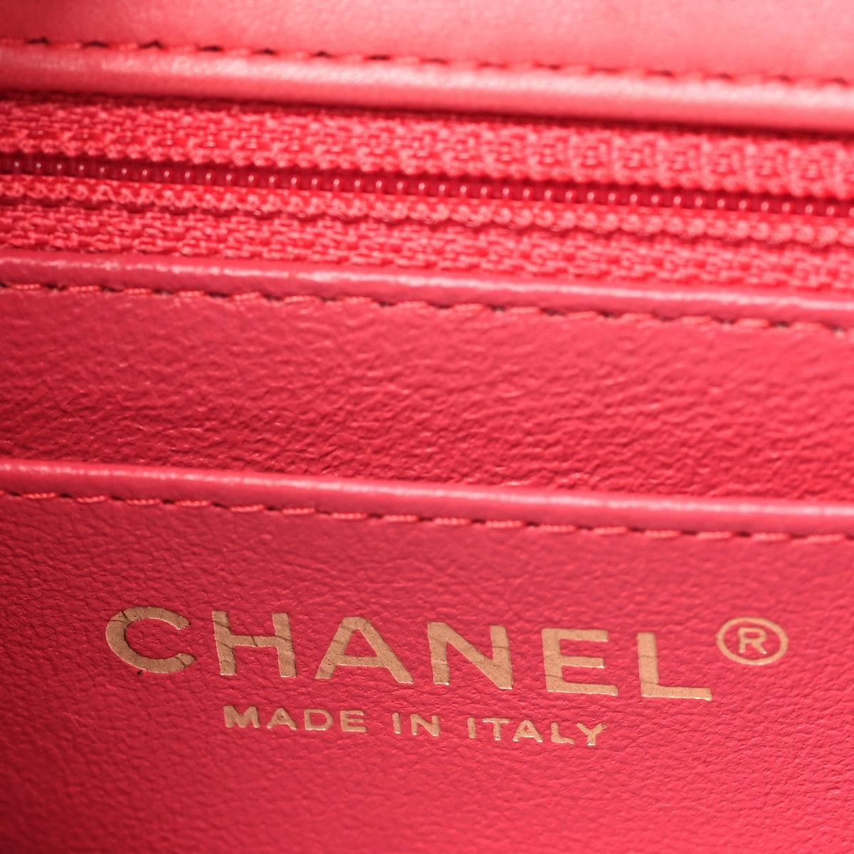 Lambskin Chevron Quilted Mini Square Flap Coral