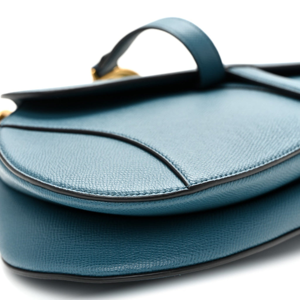 Grained Calfskin Saddle Bag Steel Blue