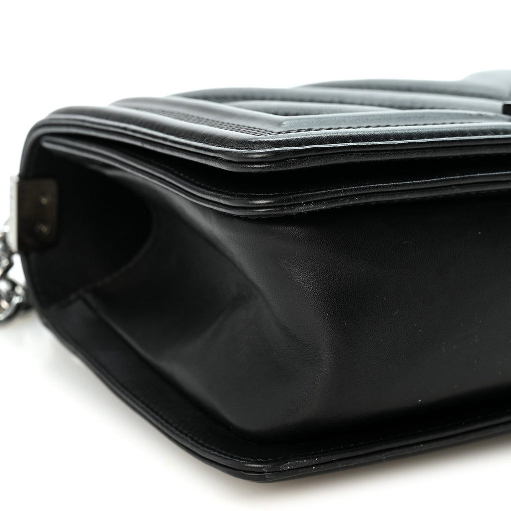 Calfskin Perforated Chevron Quilted Medium Boy Flap Black