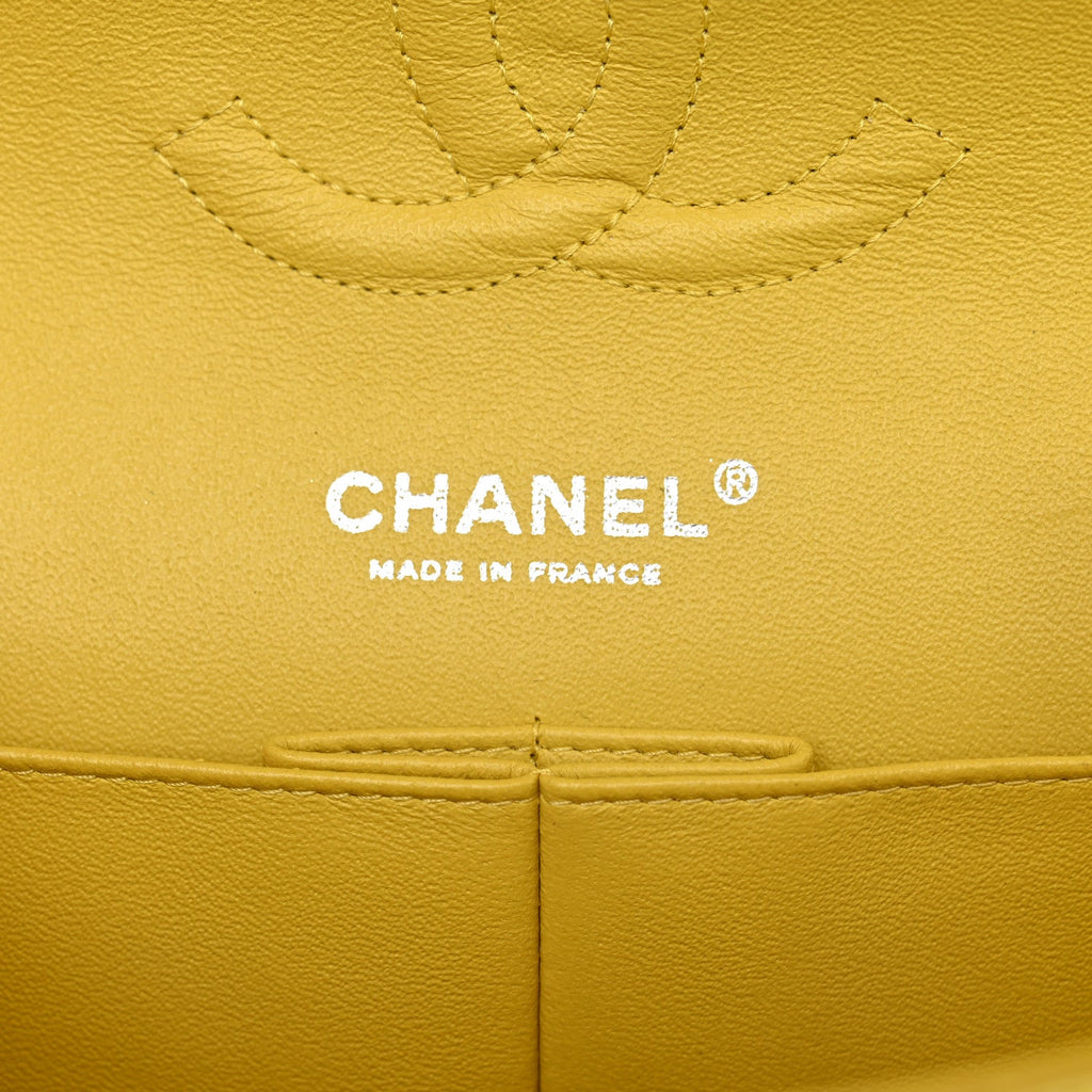 Lambskin Quilted Medium Double Flap Yellow