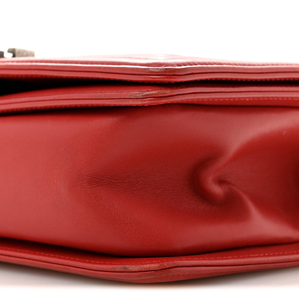 Calfskin Chevron Quilted Medium Boy Flap Red