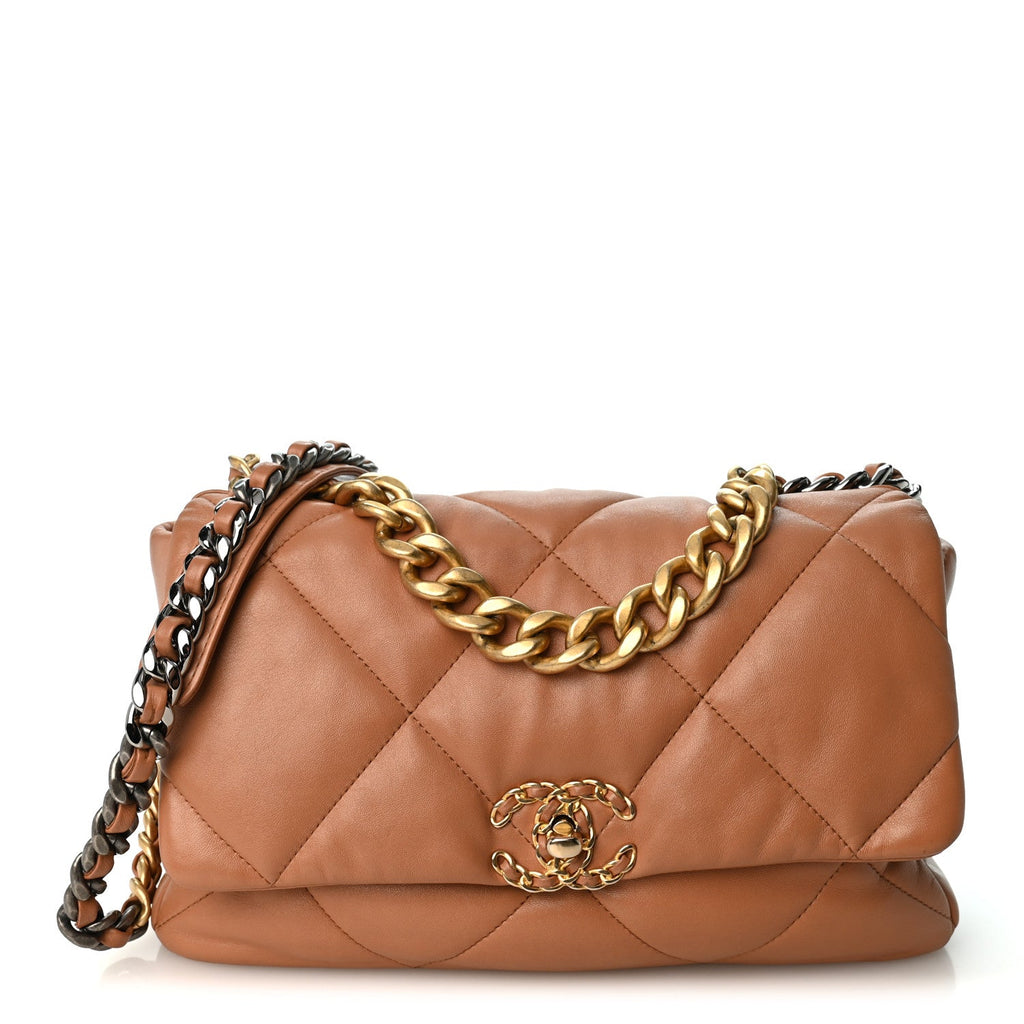 Lambskin Quilted Large Chanel 19 Flap Brown