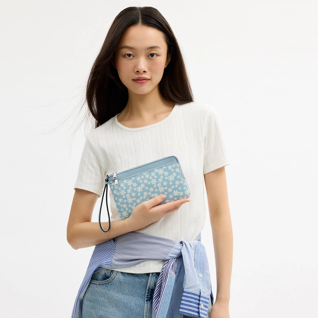 Coach Outlet Double Zip Wristlet With Floral Print
