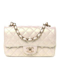 Iridescent Lambskin Quilted Mini Rectangular Flap Ivory