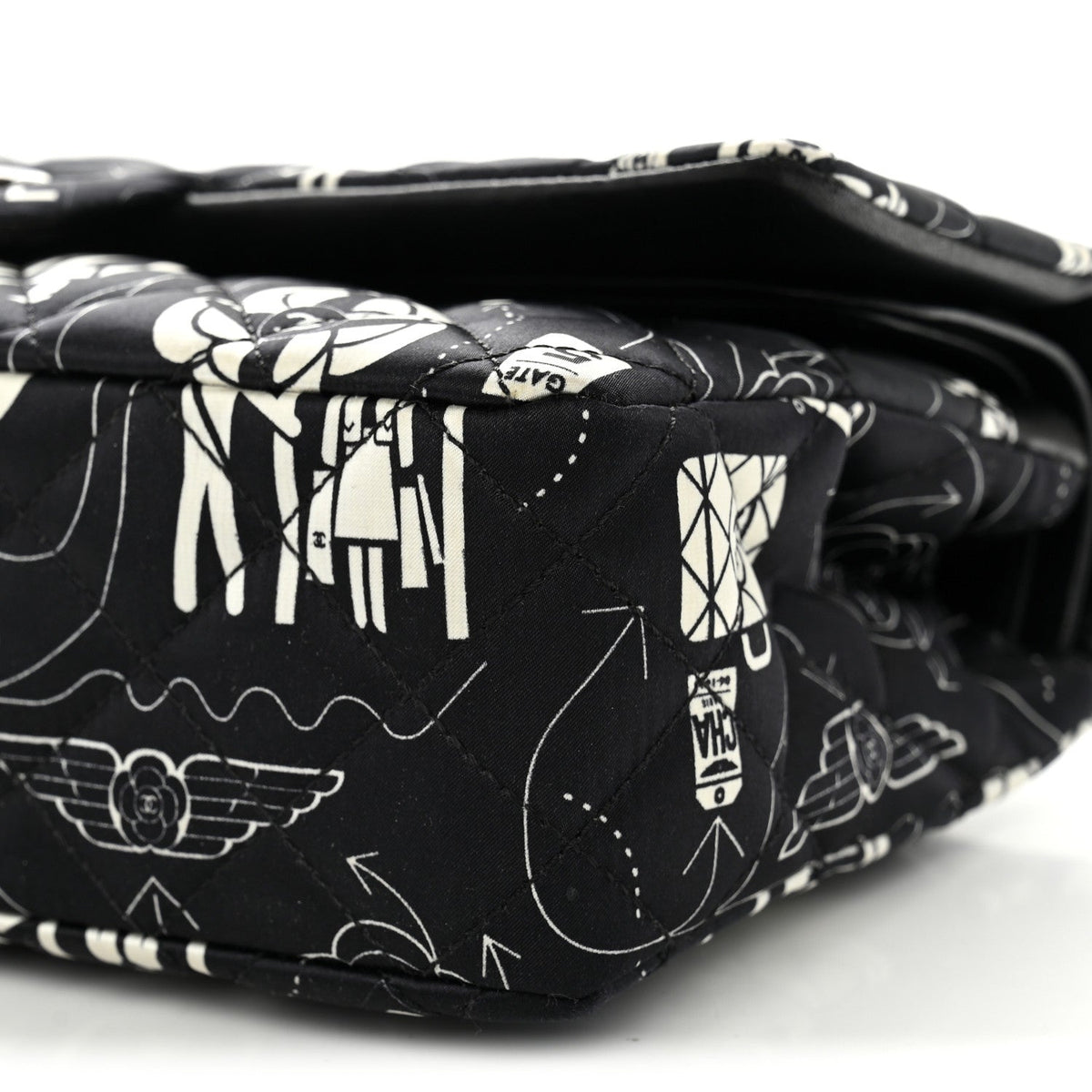 Satin Airline Printed Medium Double Flap Black White