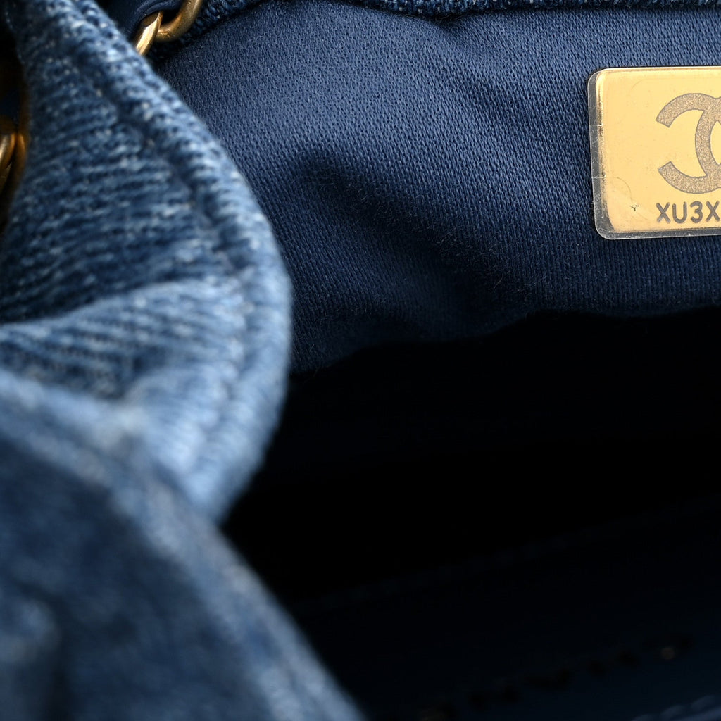 Washed Denim Quilted Small Chanel 25 Handbag Blue
