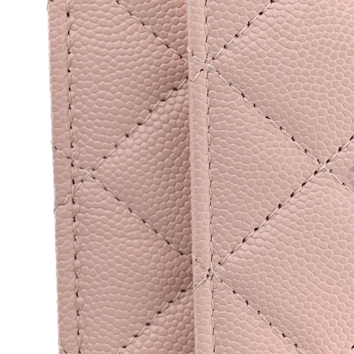 Caviar Quilted Crystal Enamel CC Wallet On Chain WOC Light Pink