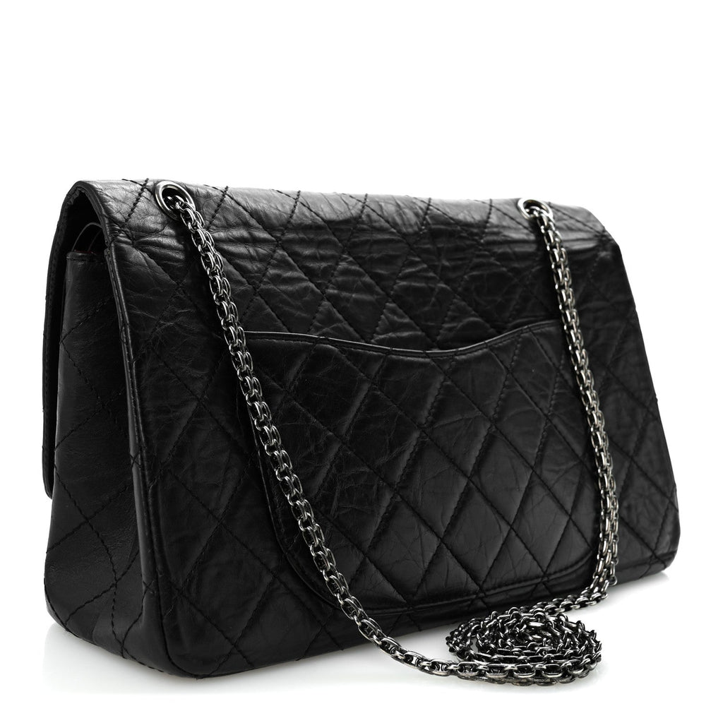 Aged Calfskin Quilted 2.55 Reissue 227 Flap Black