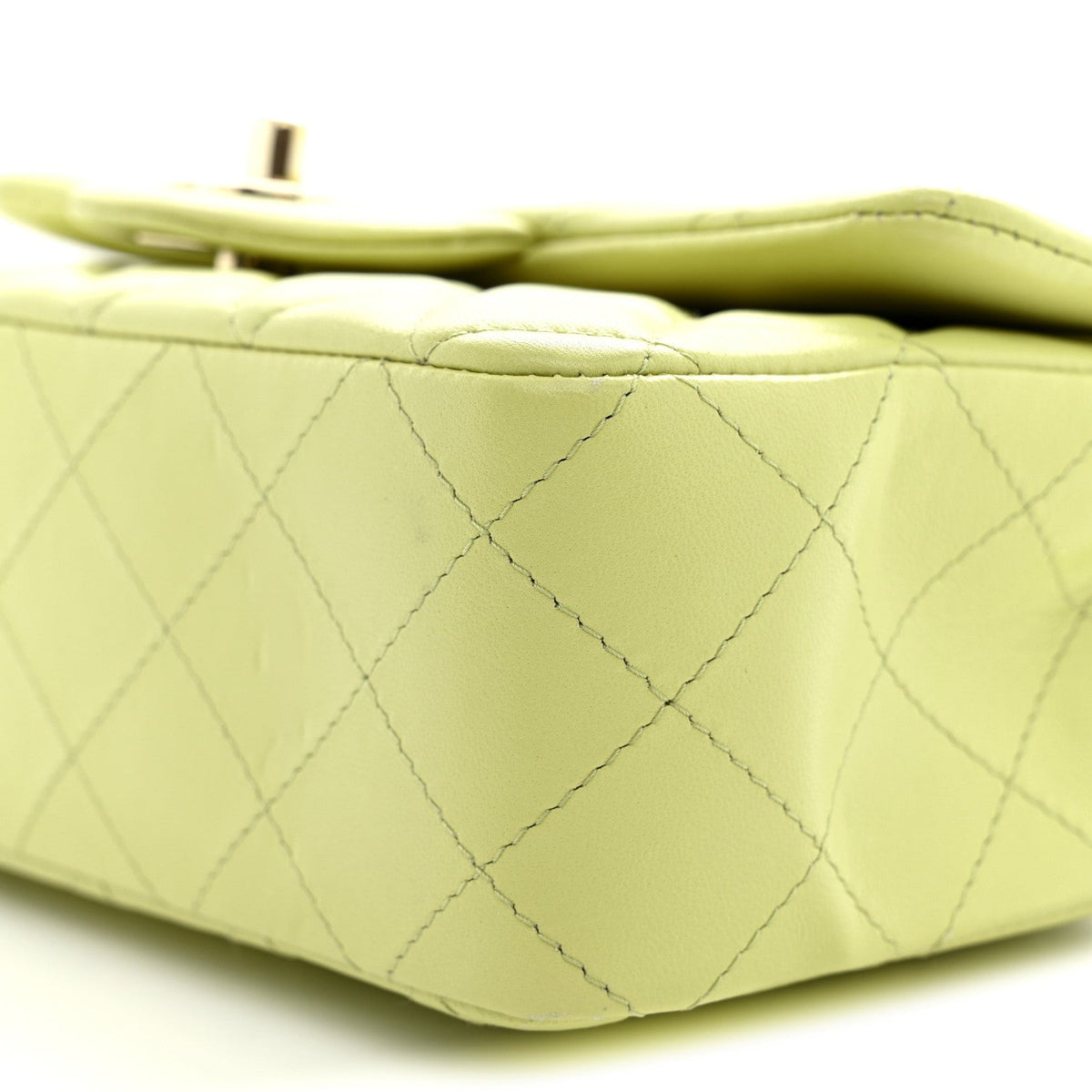 Lambskin Quilted Mini Rectangular Flap Light Green