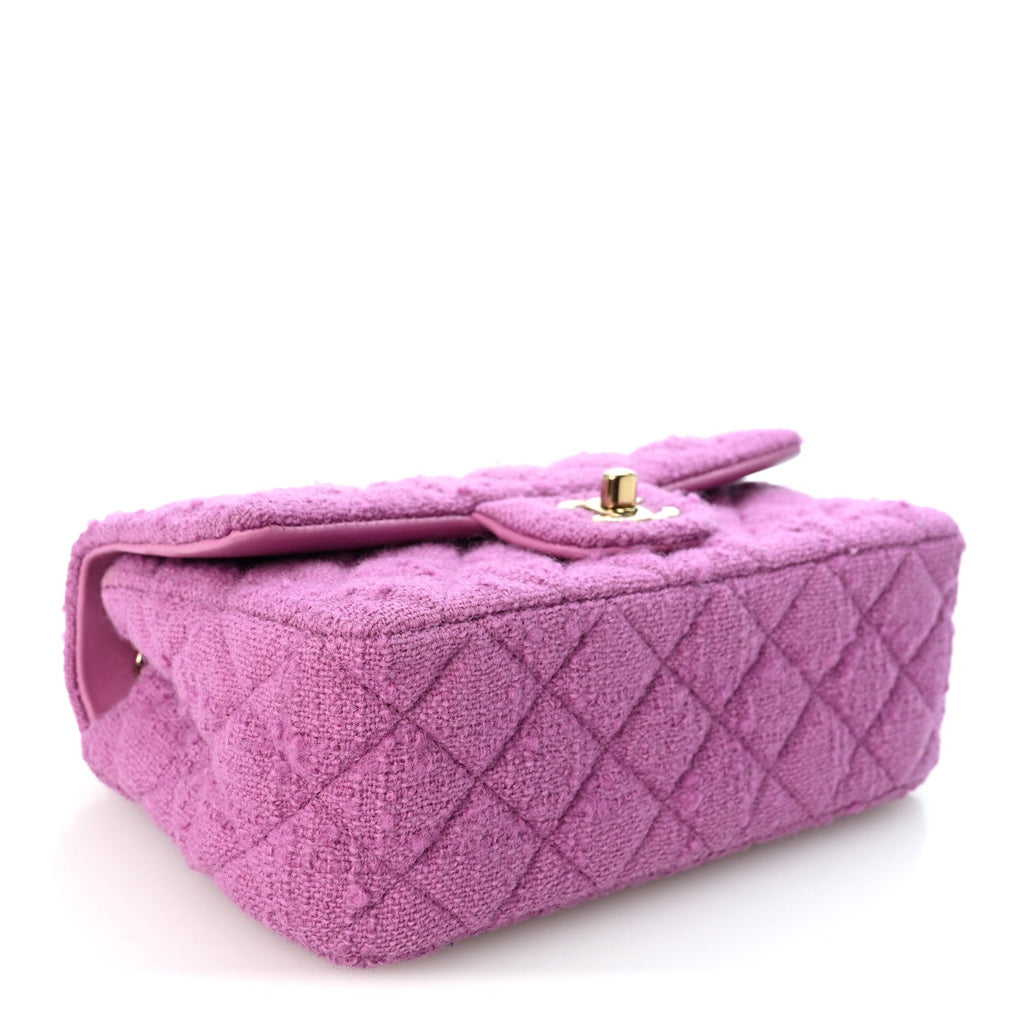 Tweed Quilted Mini Rectangular Flap Purple