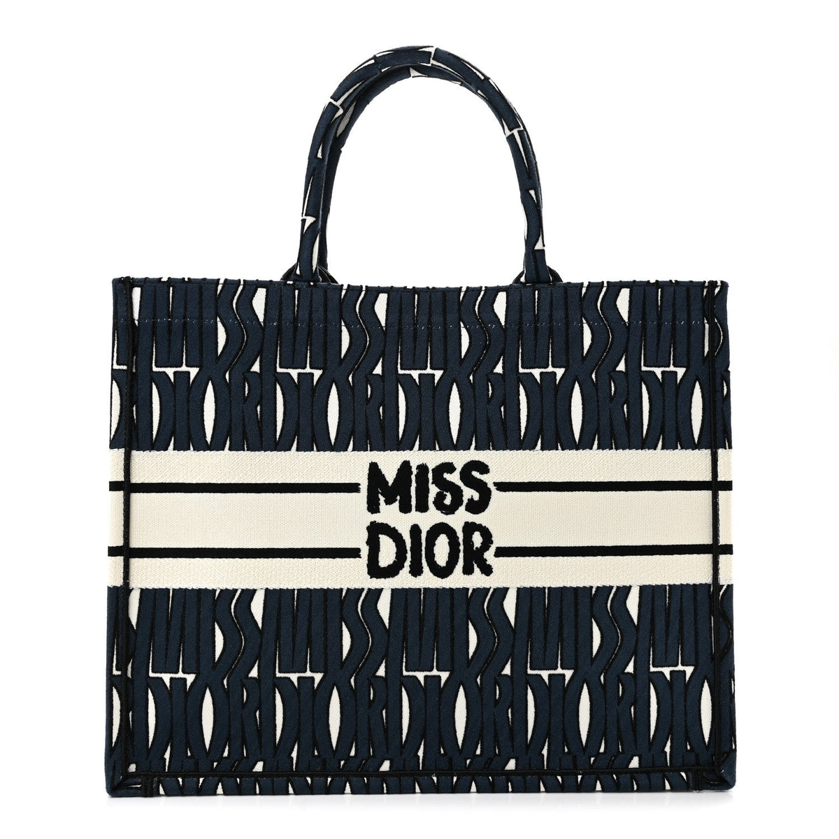 Canvas Embroidered Medium Miss Dior Graffiti Book Tote White Deep Blue