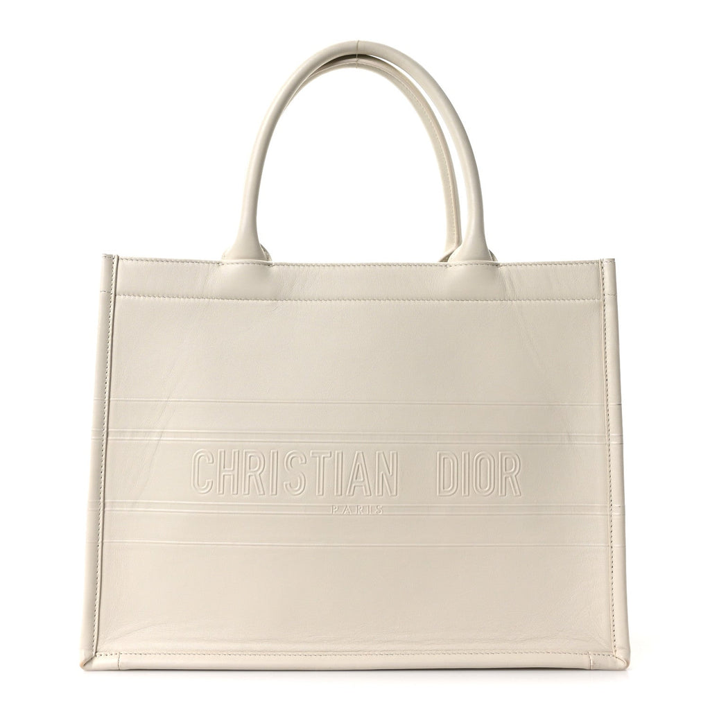 Calfskin Embossed Medium Book Tote Ivory Tote Ivory