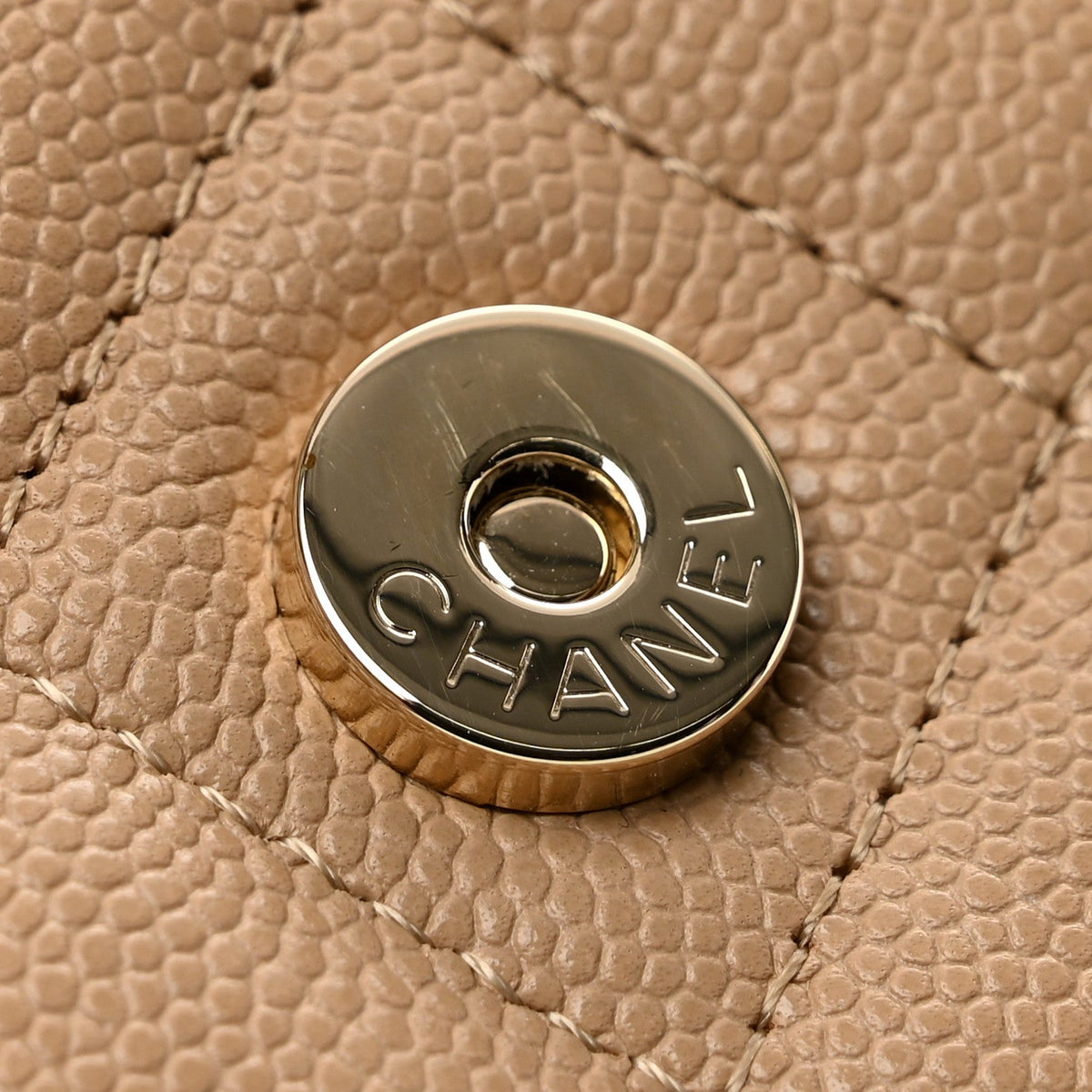 Caviar Quilted Crystal CC Wallet On Chain WOC Beige