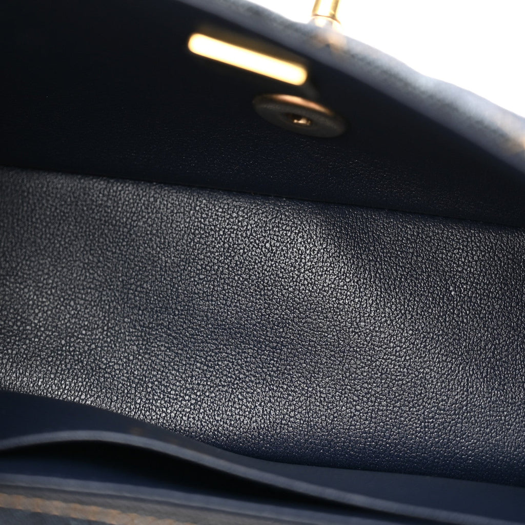 Denim Quilted Mini Rectangular Flap Dark Blue