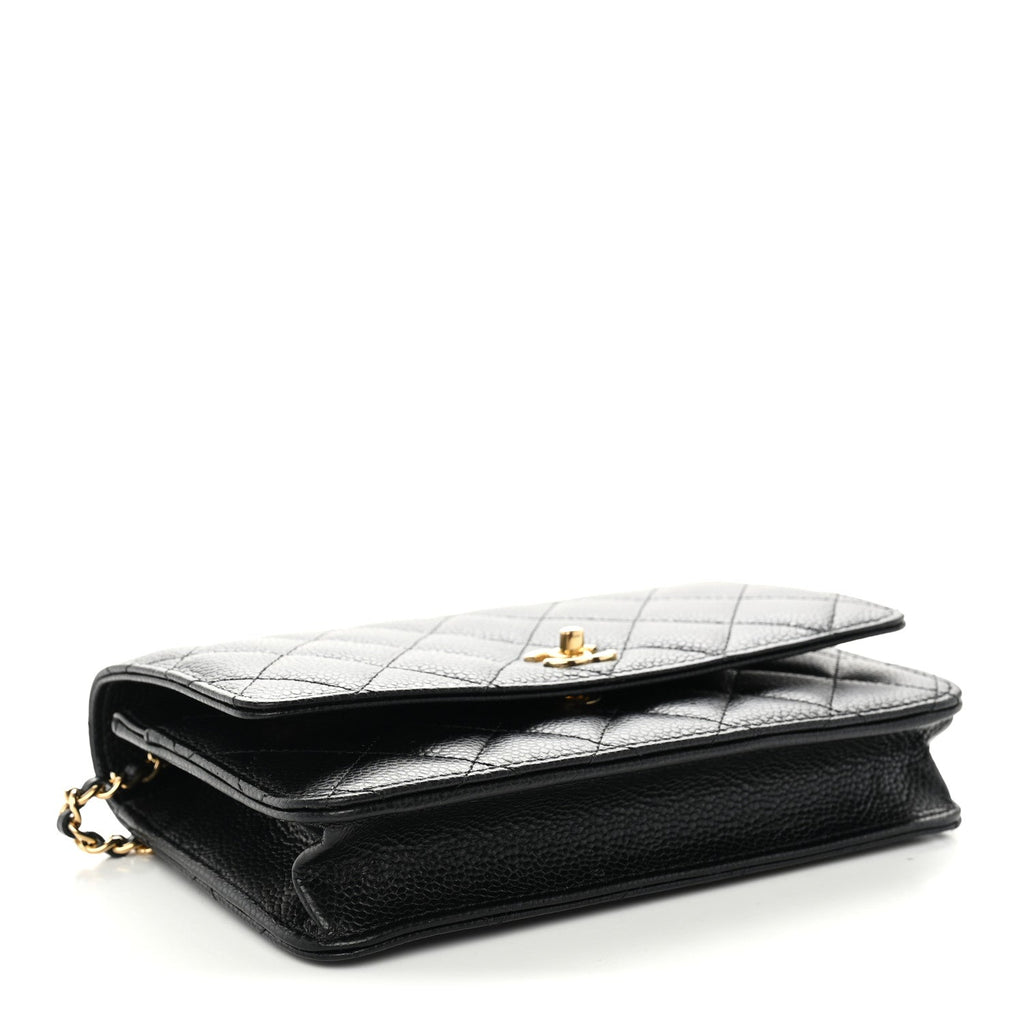 Caviar Quilted CC Turnlock Wallet On Chain WOC Black
