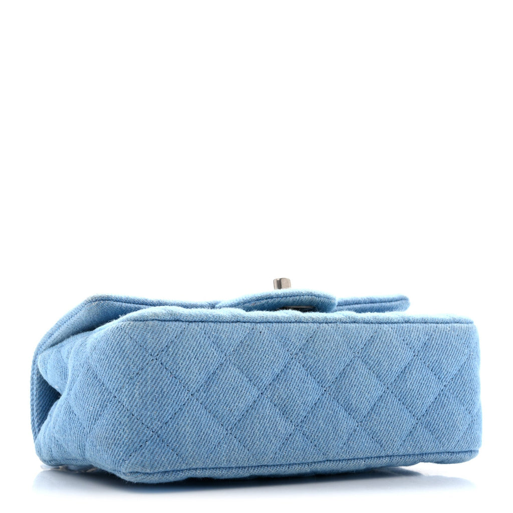 Denim Quilted Mini Rectangular Flap Blue